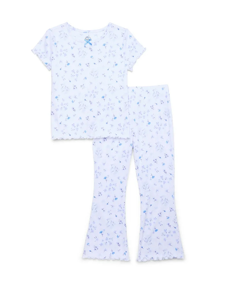Wonder Nation Girls Pointelle Top and Flare Pants Pajama Set, 2-Piece, Sizes 4-18 Plus | Walmart (US)