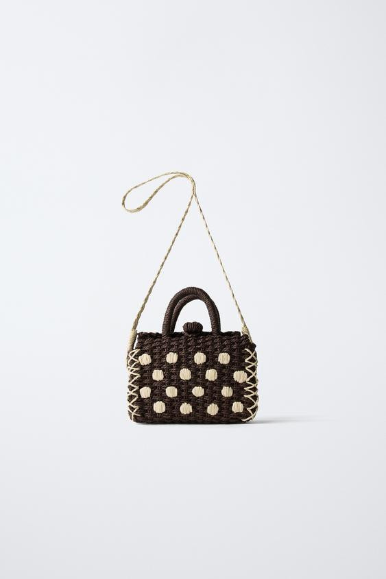RAFFIA EFFECT POLKA DOT CROSSBODY BAG | Zara US