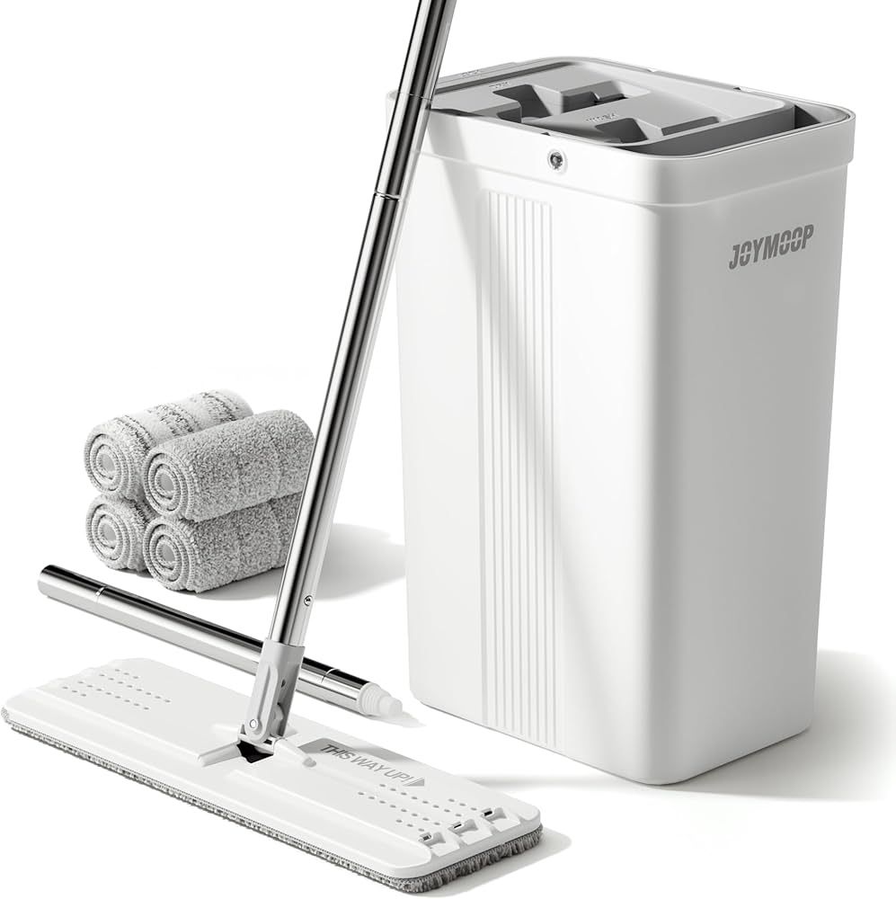 JOYMOOP Mop and Bucket with Wringer Set, White Flat Squeeze Mop Bucket Set for Floor Cleaning, We... | Amazon (US)