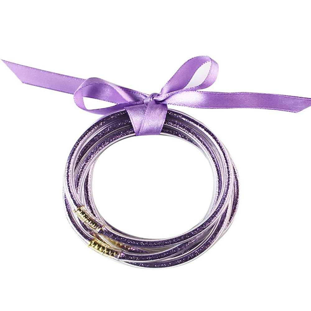 Caiyao Lightweight Colorful Glitter Jelly Beads Filled Bangles Stackable Silicone Bracelets with ... | Amazon (US)