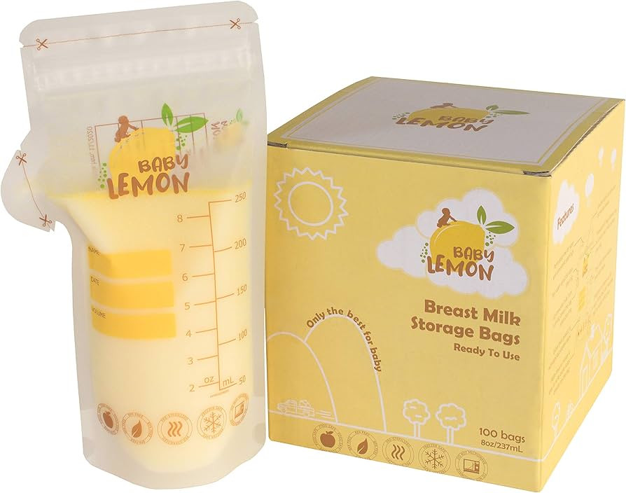 Baby Lemon Breast Milk Storage Bags with Spout - 8 oz, 100 Bags, Extra Thick, Leak Proof, Pre-ste... | Amazon (US)