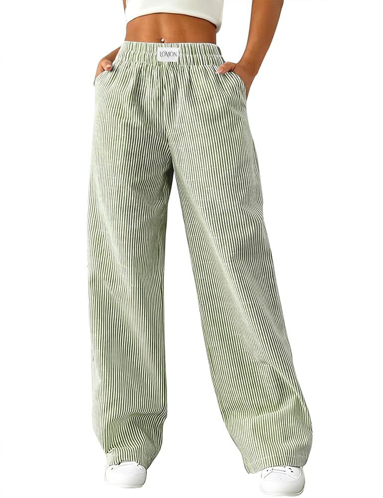 LOMON Women's Striped Gingham Boxer Pants Cotton Pajama Lounge Pj Casual Plaid Trousers Y2K Beach... | Amazon (US)