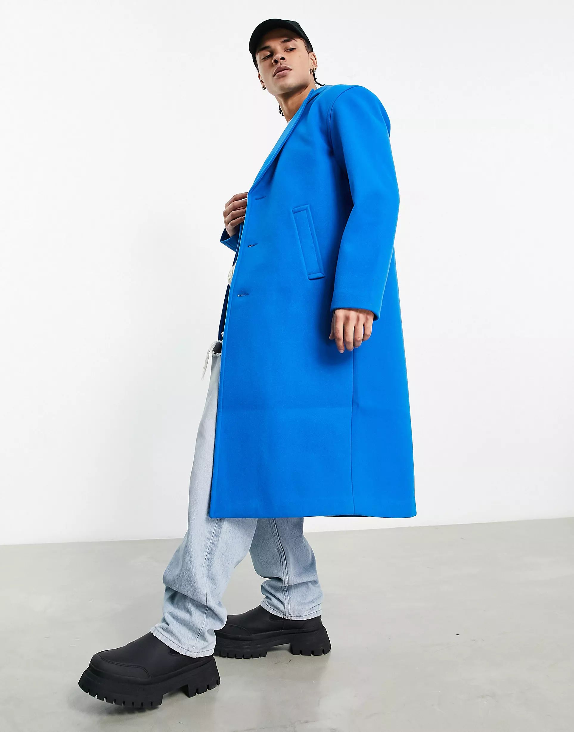ASOS DESIGN relaxed fit wool look overcoat in blue | ASOS (Global)