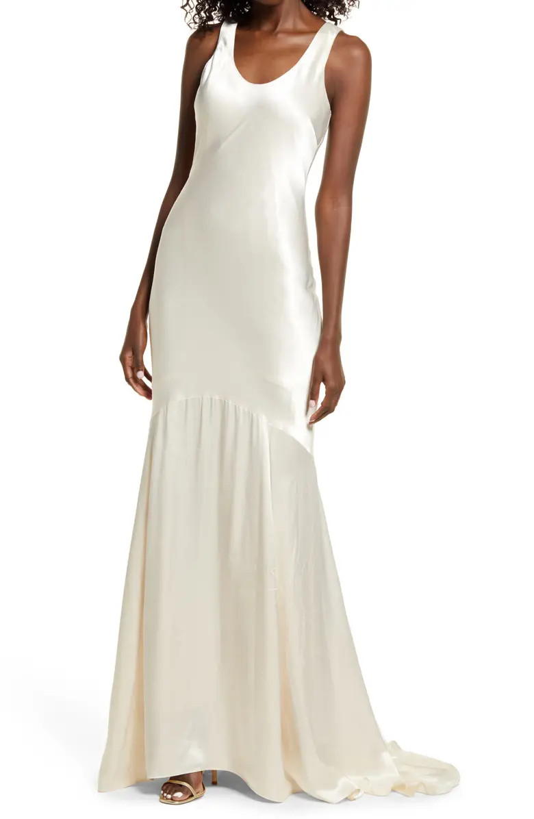 Scoop Neck Satin Gown with Train | Nordstrom