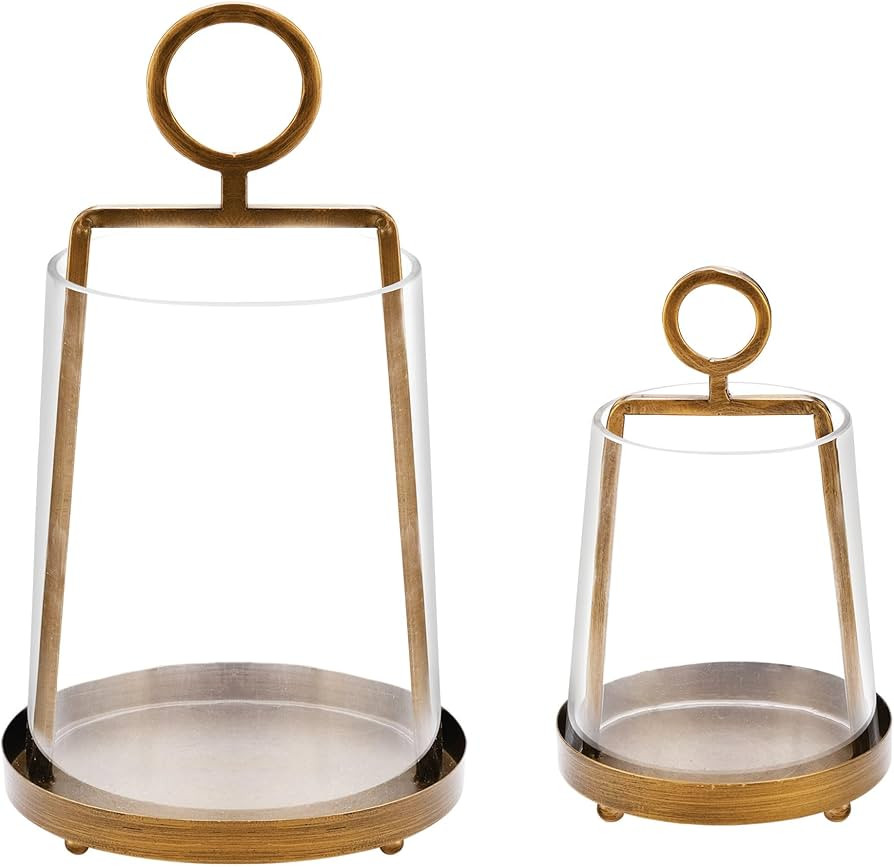 9" & 6" Wide Modern Farmhouse Metal Hurricane Candle Holder with Handmade Sturdy Glass Sleeve in ... | Amazon (US)