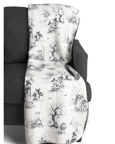 Bark O Ween Toile Printed Chenille Fur Back Throw | TJ Maxx