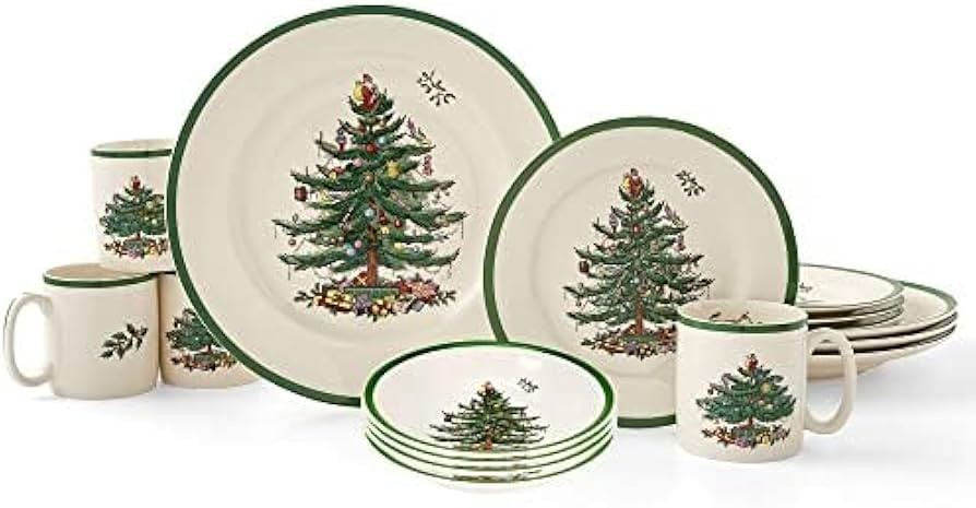 Spode Christmas Tree 16-Piece Dinnerware Set (Service for 4) - Festive Holiday Tableware Collecti... | Amazon (US)