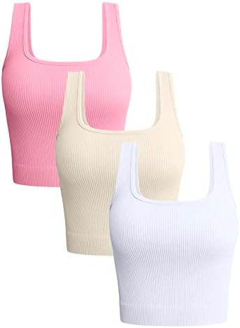 OQQ Women's 3 Piece Tank Tops Ribbed Seamless Workout Exercise Shirts 2025 Summer Basic Camis | Amazon (US)