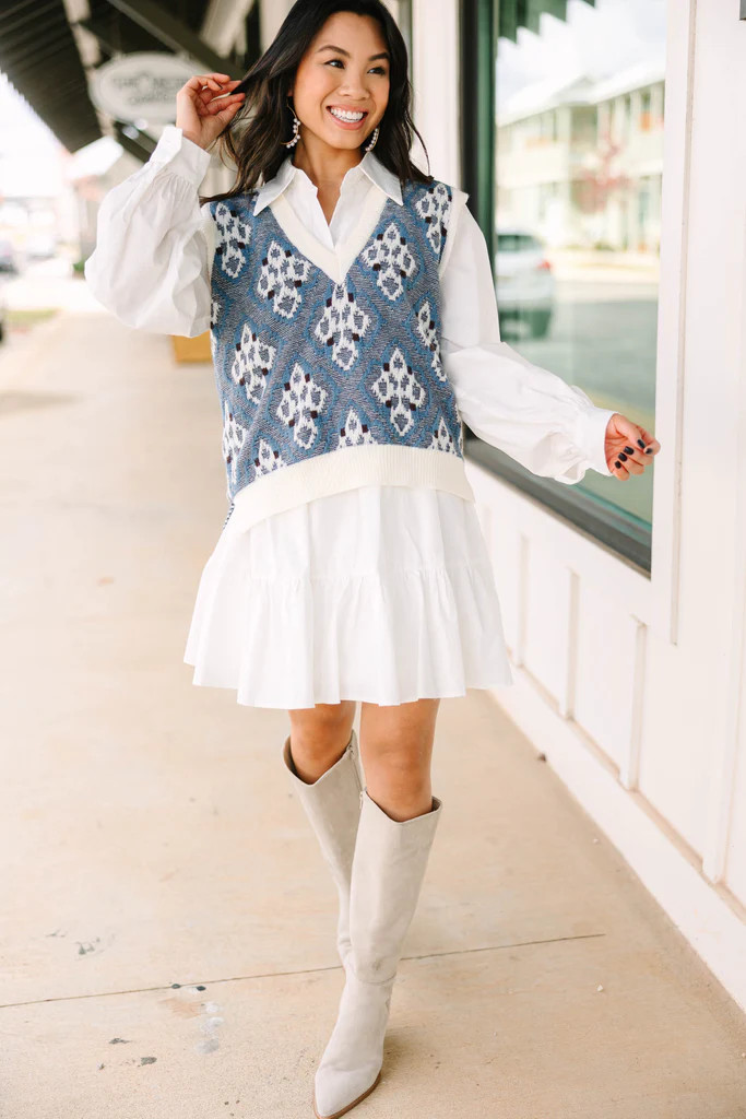 Take What You Like Denim Blue Abstract Sweater Vest | The Mint Julep Boutique