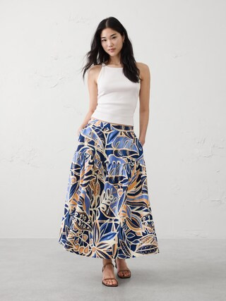 Linen-Blend Tiered Midi Skirt | Banana Republic Factory