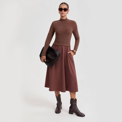 Women's Long Sleeve Twofer Midi A-Line Dress - A New Day™ Brown | Target