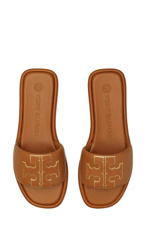 Tory Burch Double-T Leather Sport Slide Sandal in Bourbon Miele /Gold at Nordstrom, Size 9.5 | Nordstrom