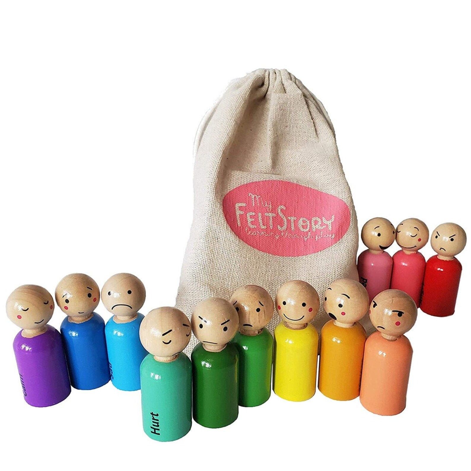 My Felt Story 12 Feeling Peg Dolls Rainbow Wood Montessori | Etsy | Etsy (US)