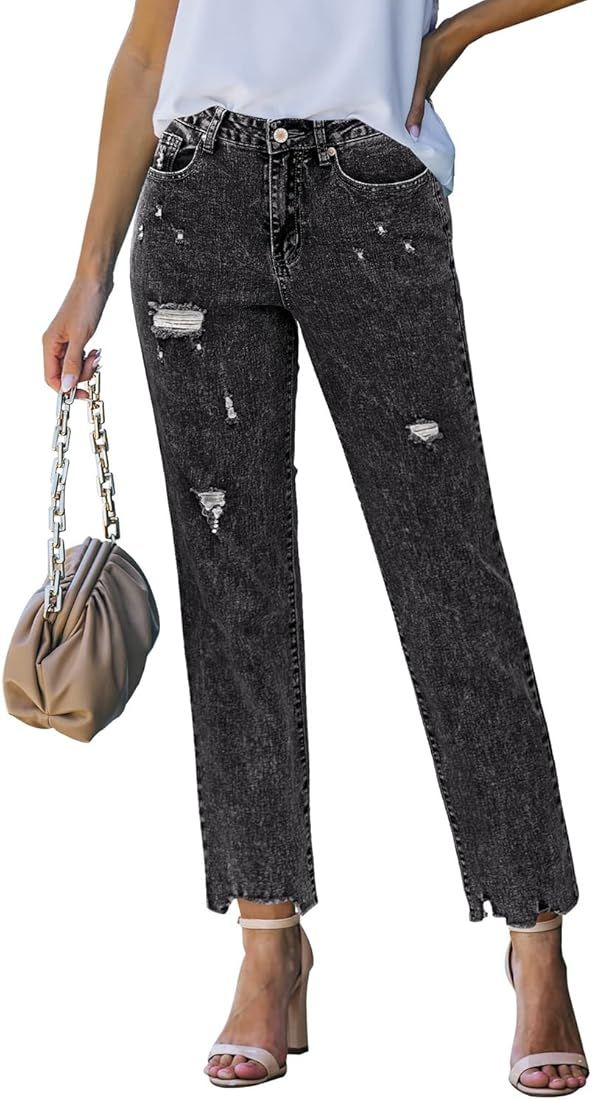 luvamia High Waisted Boyfriend Jeans for Women Ripped Distressed Jeans Slim Straight Leg Denim Pa... | Amazon (US)