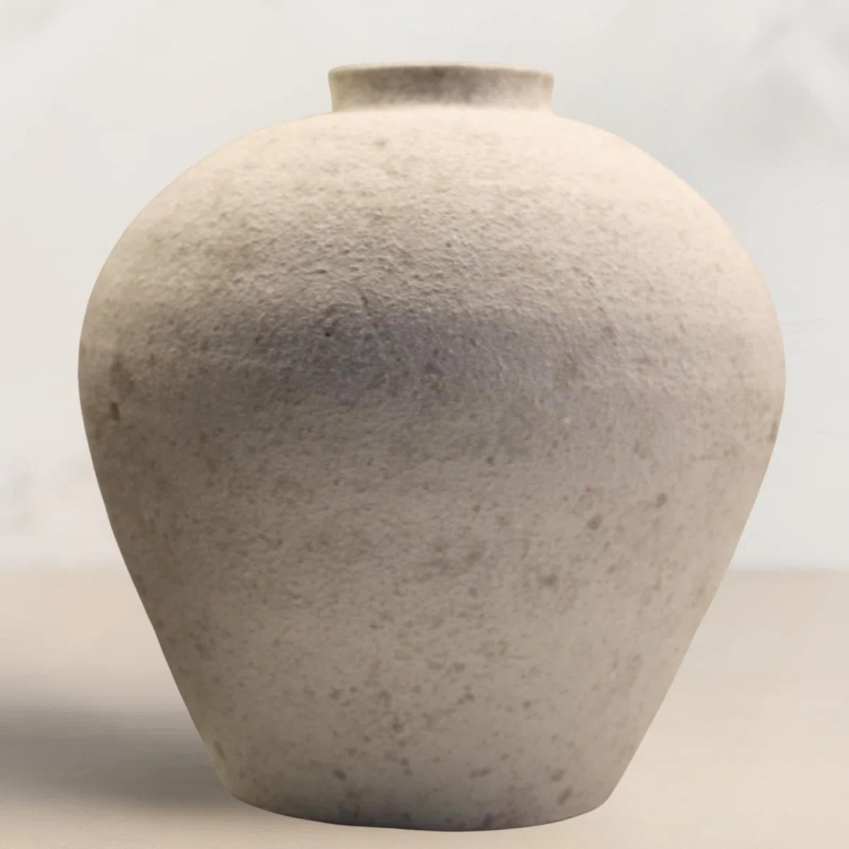 Handmade Large Round Ceramic Vase For Centerpieces, Distressed Stone Look Finish, Rustic Farmhous... | Wayfair North America
