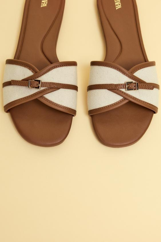 FLAT CANVAS SANDALS WITH BUCKLE | Zara US