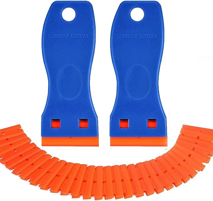 Plastic Razor Blade Scraper, 2 Pack Razor Scraper with 40 Pcs Razor Blades for Removing Glue, Sti... | Amazon (US)