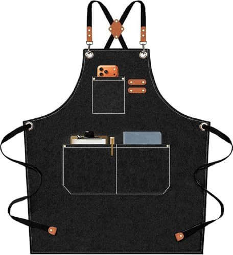 Chef Aprons for Men Women with Oversized Pockets, 16-Ounce Cotton Canvas Cross Back Heavy Duty Wo... | Amazon (US)