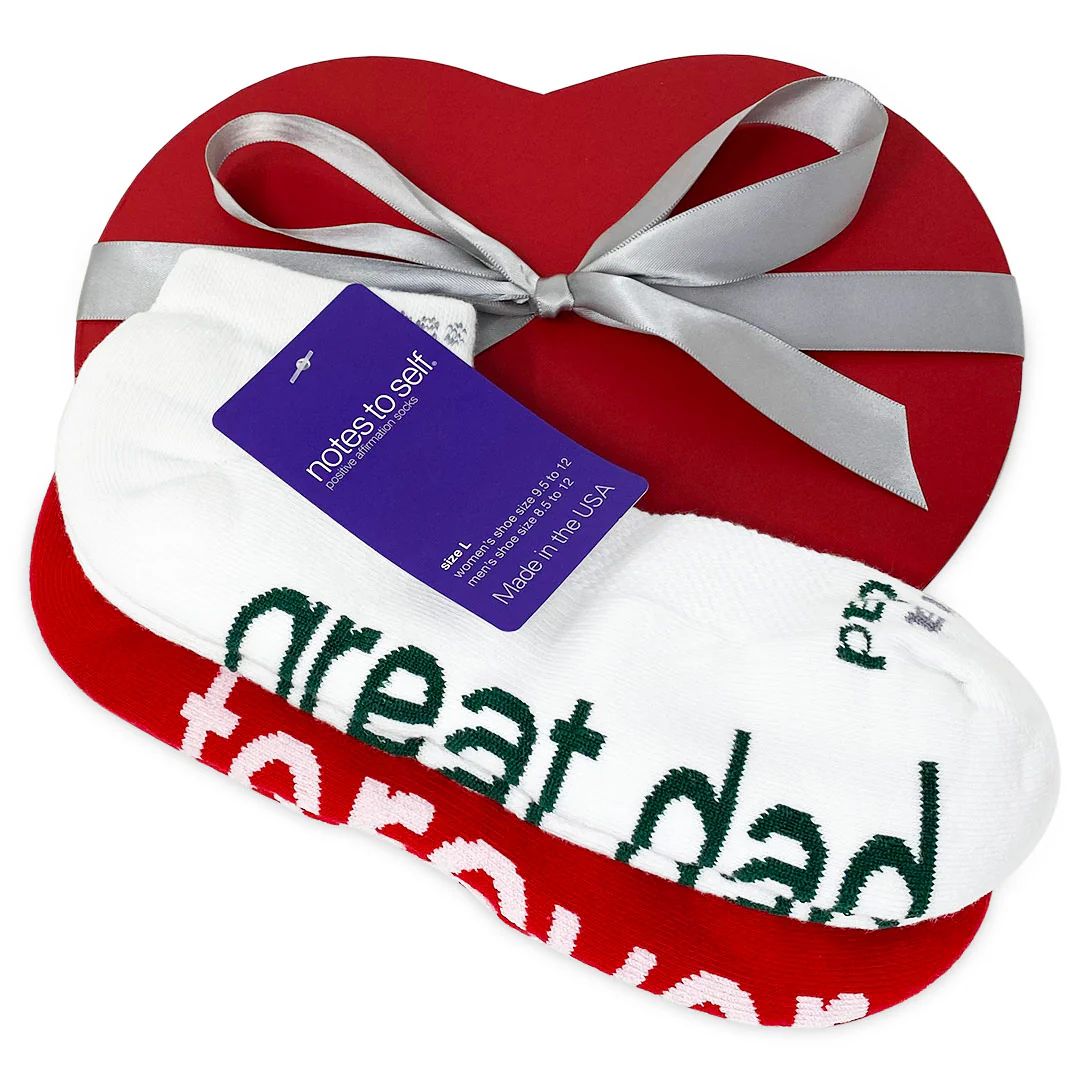 I am a great dad® + I love you - forever™ socks in red heart gift box | notes to self