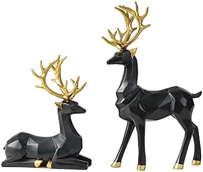 Poitemsic 2 Styels Black Resin Geometric Deer Statues 3D Reindeer Sculptures with Antlers Figurin... | Amazon (US)
