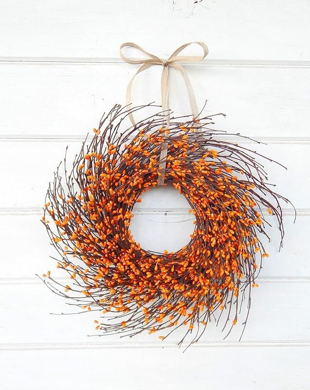 Mini Wreath-Fall Wreath-Window Wreath-Fall Decor-Autumn Wreath-ORANGE Wreath-Twig Wreath, Farmhou... | Amazon (US)