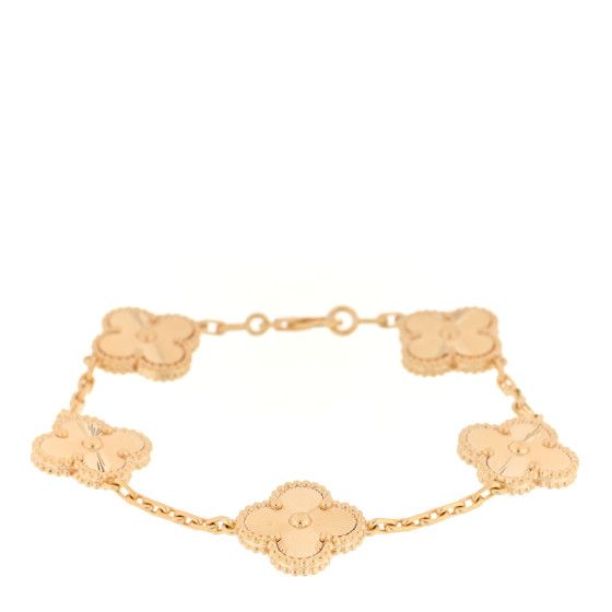 18K Yellow Gold 5 Motifs Guilloche Vintage Alhambra Bracelet | FASHIONPHILE (US)