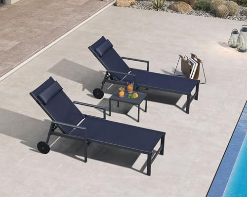 PURPLE LEAF Patio Lounge Chair Set of 3 Outdoor Chaise Lounger Aluminum Frame with Armrest Side T... | Amazon (US)