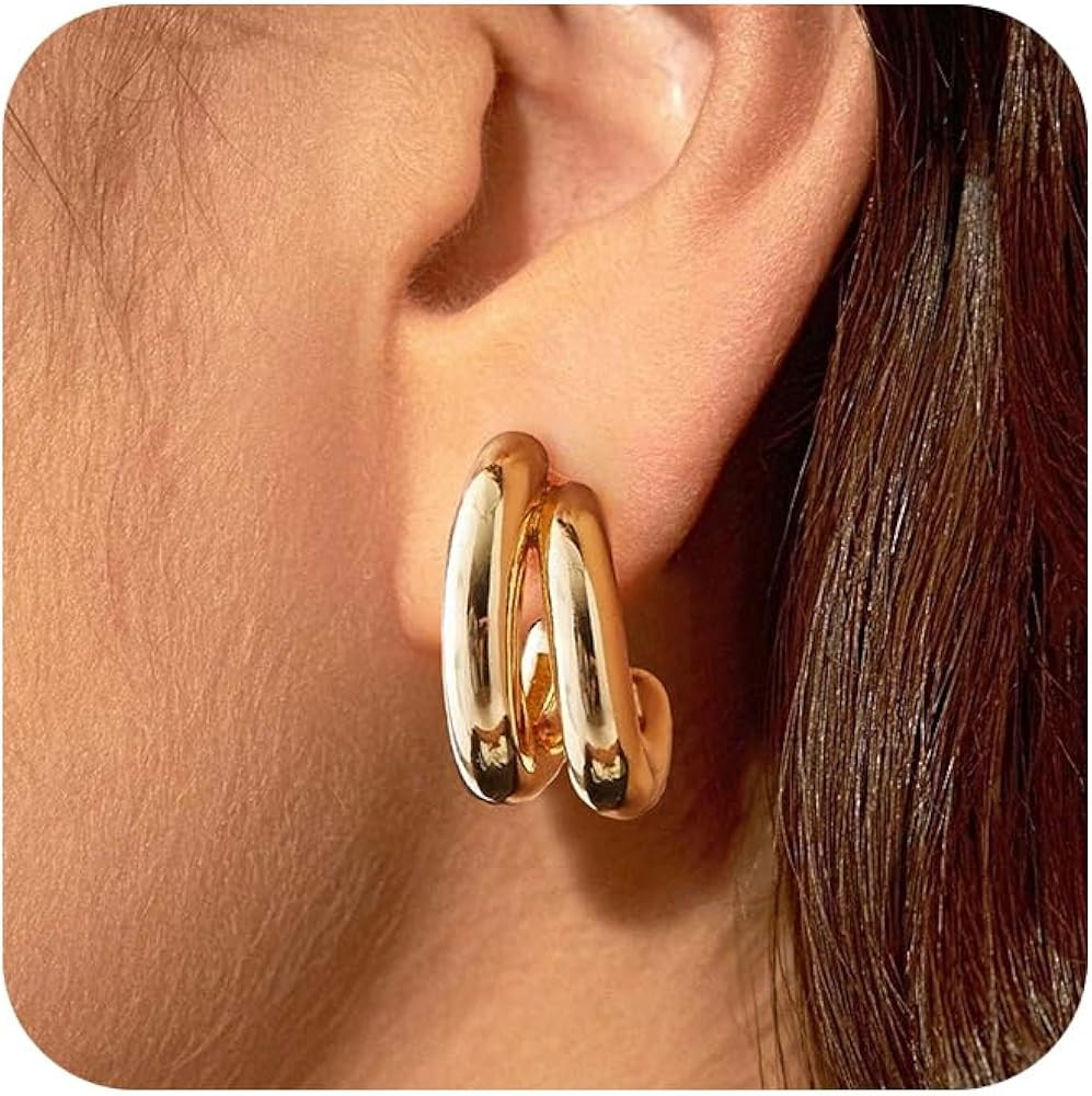 CHESKY Chunky Hoop Earrings for Women - Trendy 14k Gold Plated/Silver Thick Statement Earring Hyp... | Amazon (US)