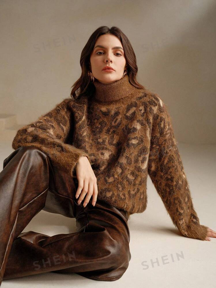 Anewsta Women's Autumn/Winter Dropped Shoulder Long Sleeve European&American Retro Leopard Print ... | SHEIN