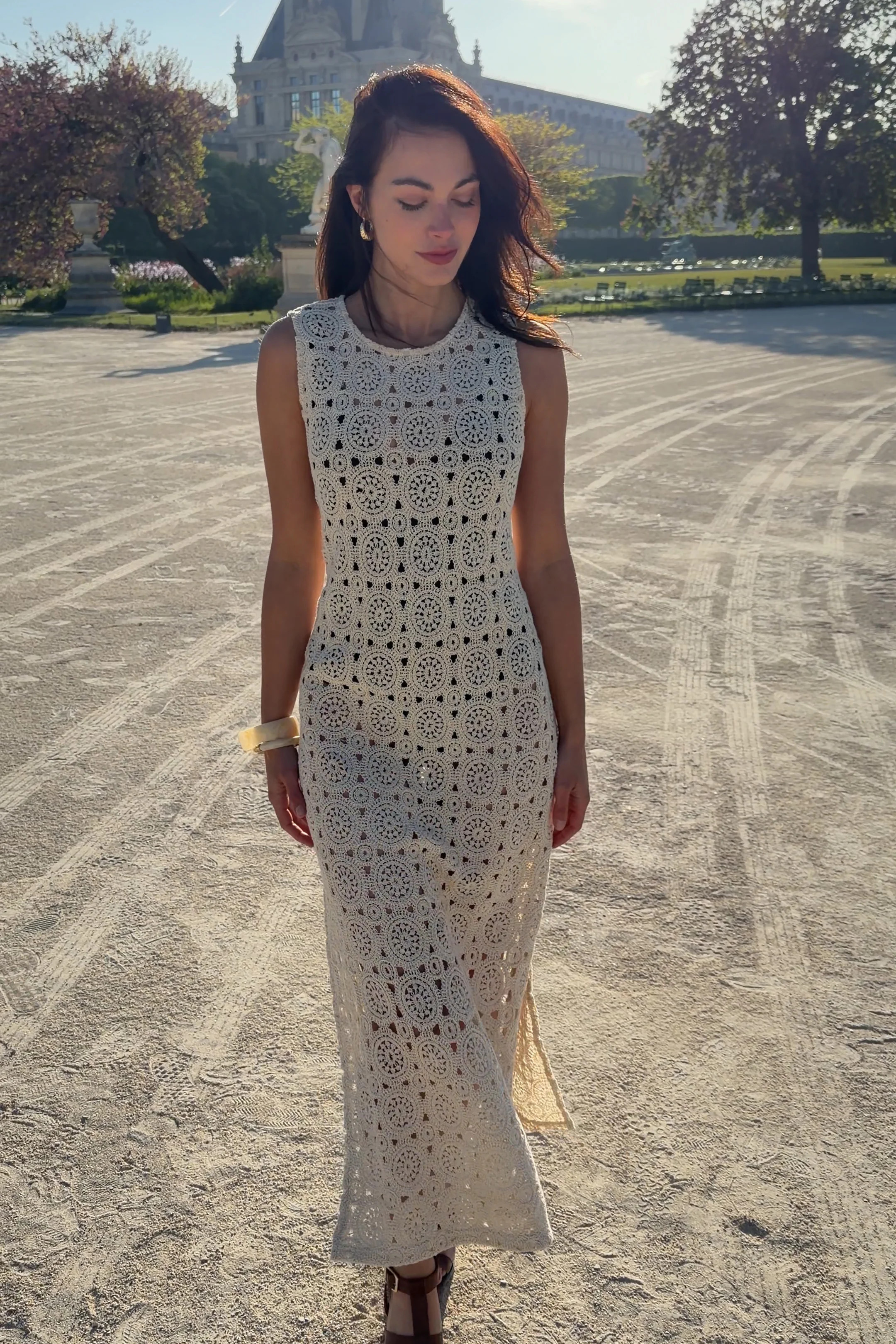 Crochet Midi Dress OATMEAL | UNE PIECE AU