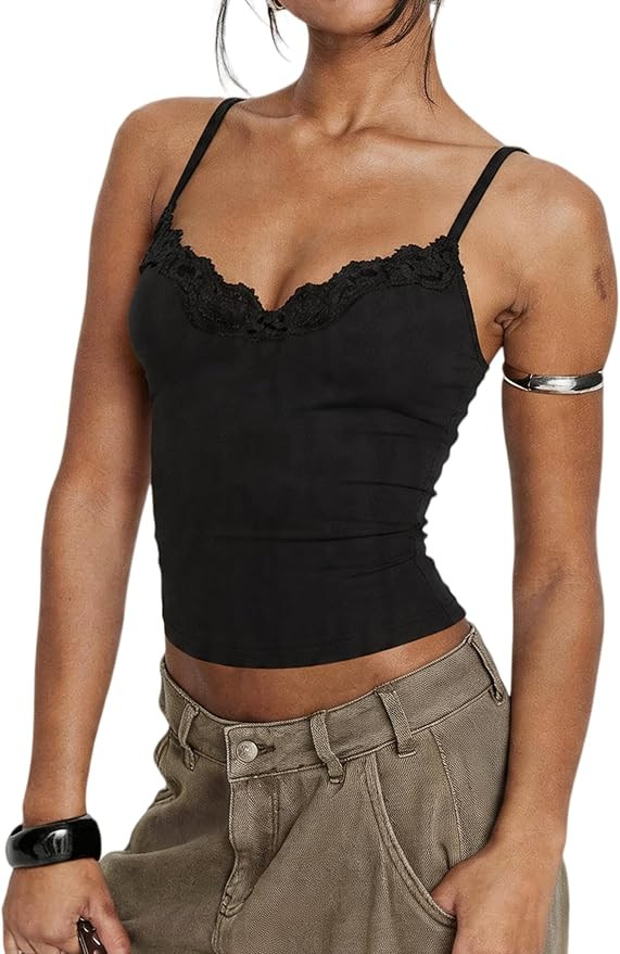 Starryion Women Sexy Deep V Neck Lace Tank Top with Built in Shelf Bra Push Up Summer Going Out T... | Amazon (US)