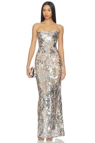 Bronx and Banco Dahlia Strapless Maxi Dress in Dark Silver from Revolve.com | Revolve Clothing (Global)
