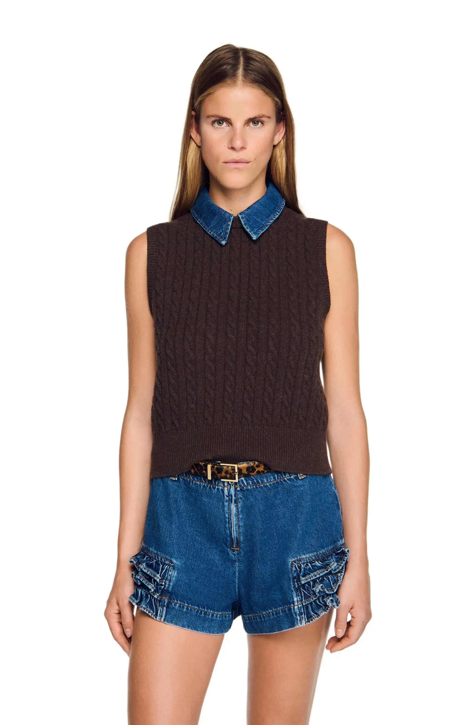 SANDRO Knit sweater with removable denim collar | Nordstrom | Nordstrom