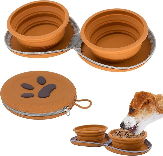 Collapsible Dog Bowls, 2-in-1 Pet Portable Travel Double Bowl Water Food Feeder Traveling Camping... | Amazon (US)