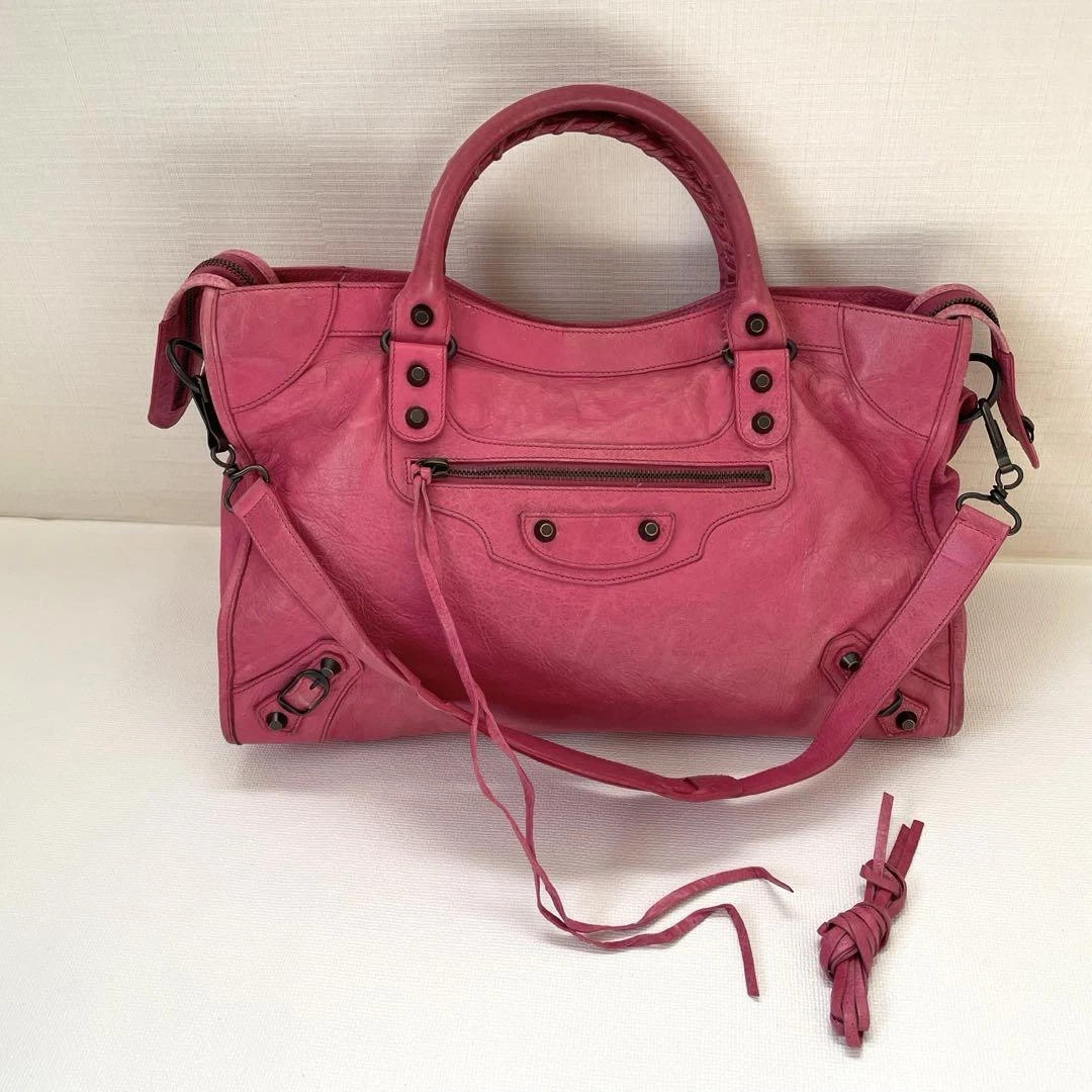 Balenciaga City Leather 2way Handbag Shoulder Bag Pink Used | eBay US