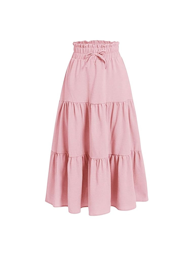 Floerns Girls Boho Floral Print High Waist Flare Hem Summer Long Skirt | Amazon (US)