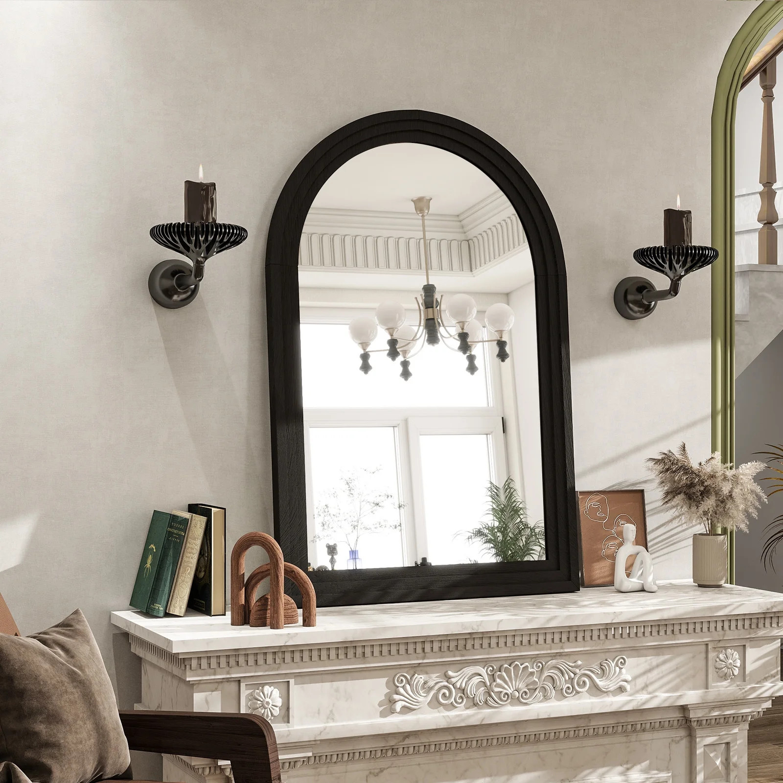 Anyrose 36.2"x24" Arch Wooden Framed Vanity Bathroom Mirror, Black | Walmart (US)