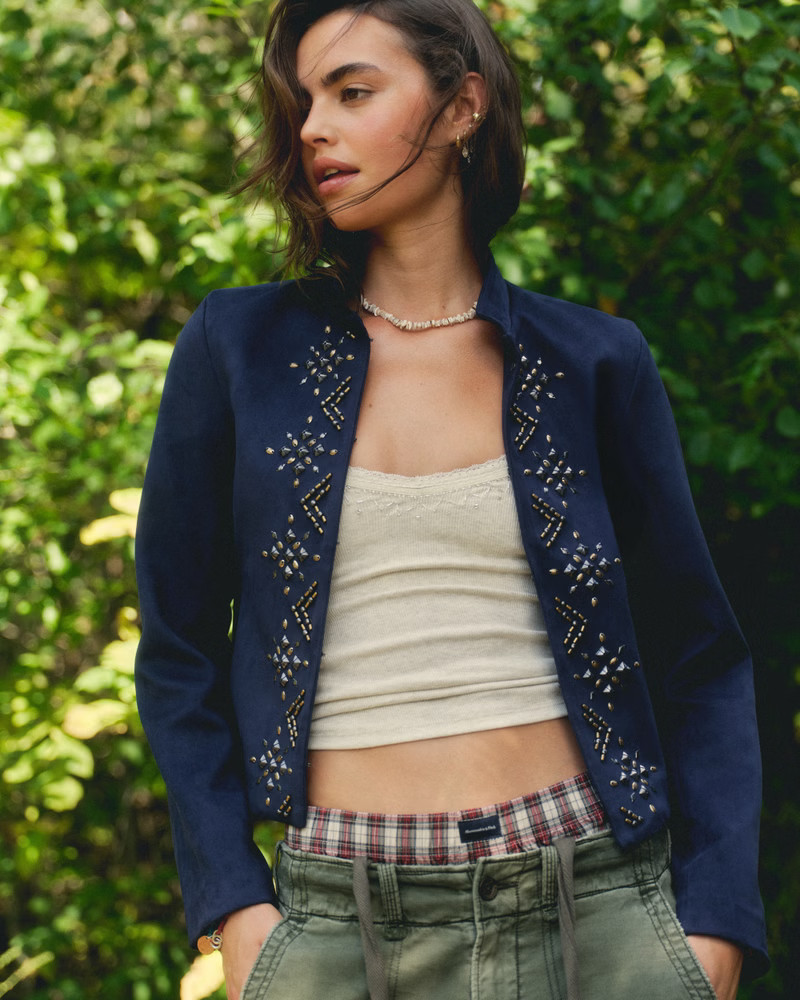 Women's Vegan Suede Embellished Jacket | Women's Coats & Jackets | Abercrombie.com | Abercrombie & Fitch (US)