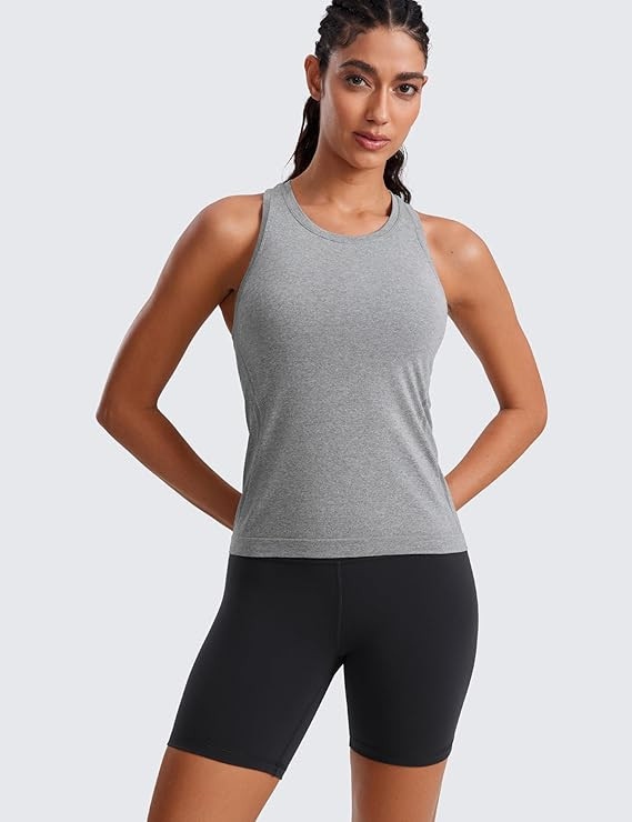CRZ YOGA Seamless Workout Tank Tops for Women - Athletic Running Gym Sleeveless Shirts Crewneck R... | Amazon (US)