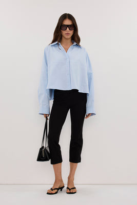 GOLDIE CORNFLOWER CROPPED COTTON SHIRT | DISSH