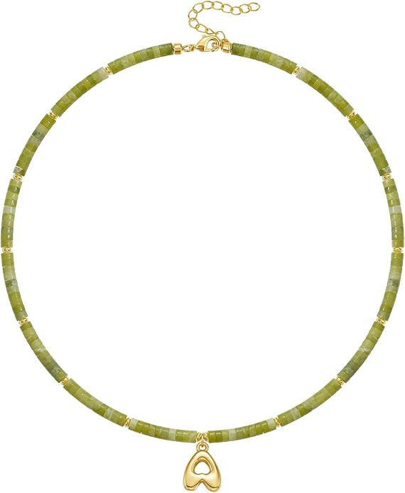 KELORIS PATH Beaded Initial Necklace for Women, 14K Gilded Plated Bubble Letter Pendant Natural H... | Amazon (US)