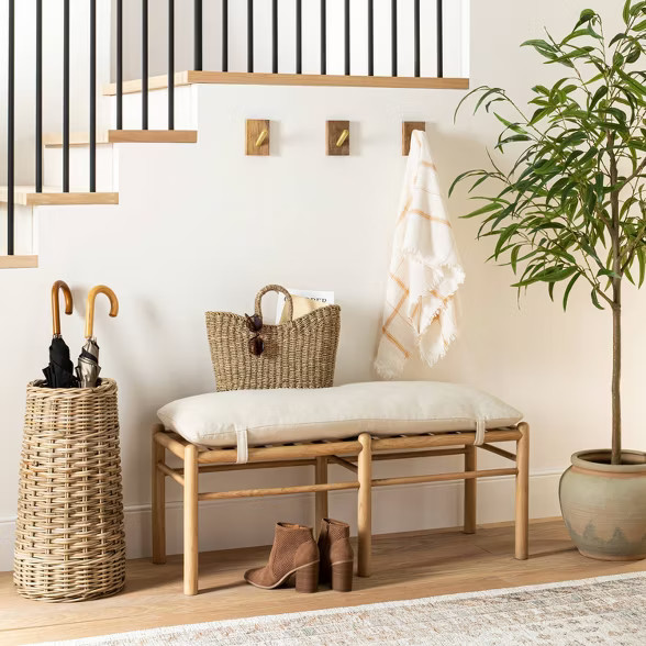 Emery Wood and Upholstered Bench with Straps Natural - Threshold™ designed with Studio McGee | Target