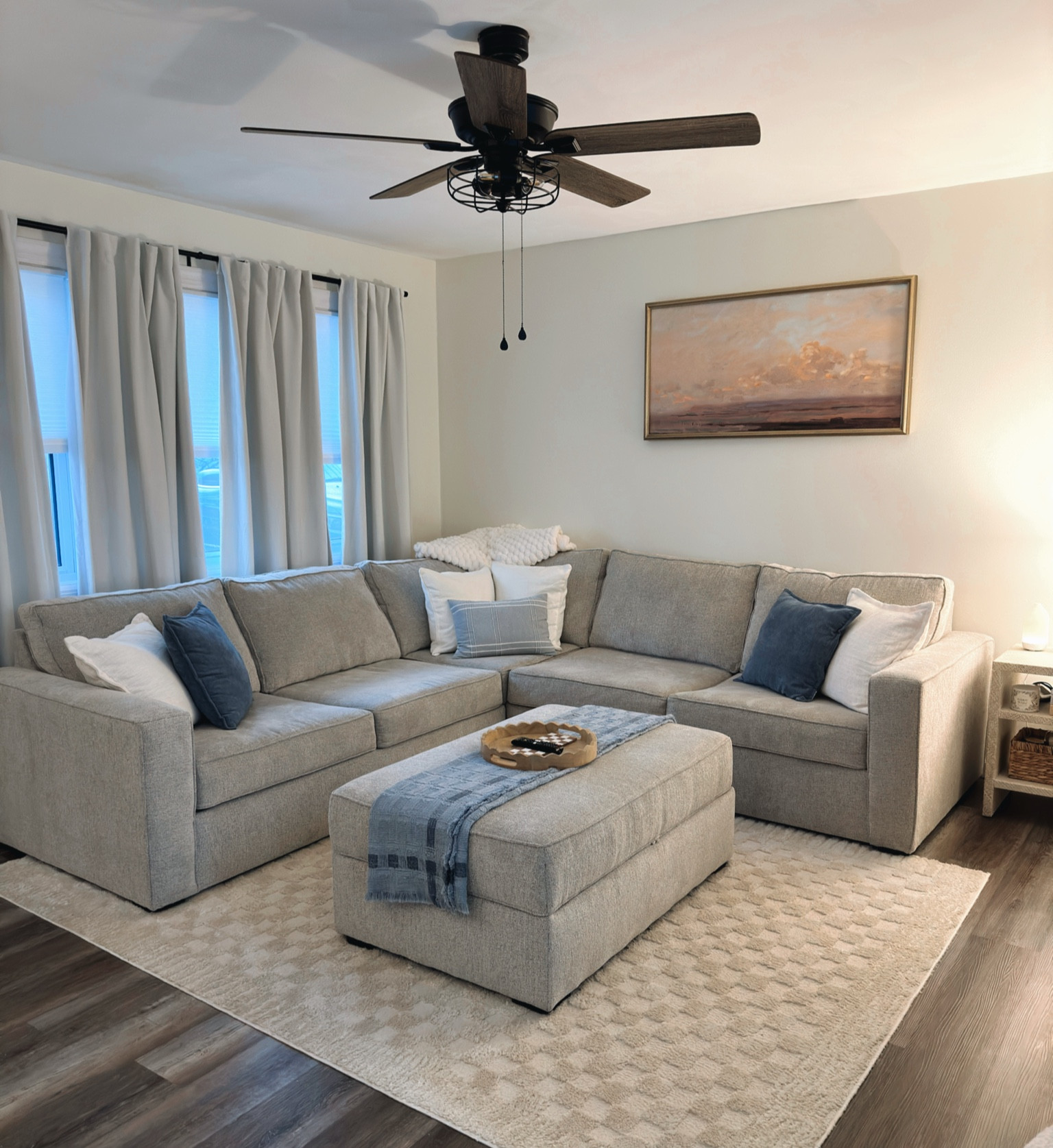 Living room decor!! 
Couch and ottoman are from Livingspaces! 
Rug is homegoods! 
Pillows are Homegoods! 

#LTKWatchNow #LTKStyleTip #LTKHome