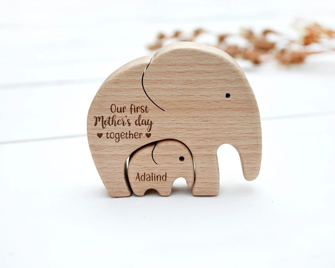 Personalized first Mother's day gift . Wooden mom and baby elephant . Daughters first mothers day | Etsy (US)