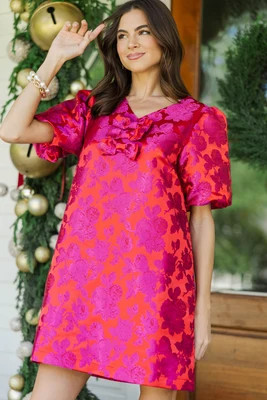Radiant Moment Fuchsia Brocade Bow Dress | The Mint Julep Boutique