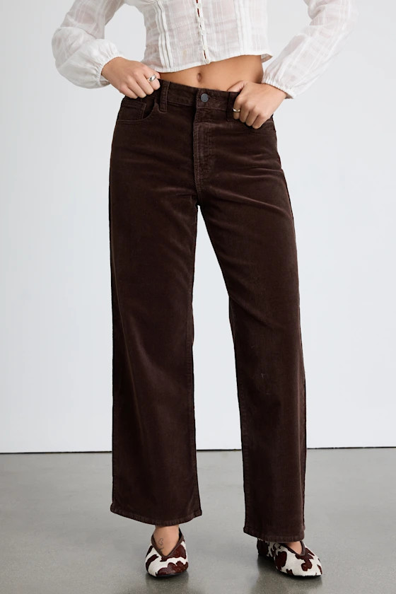 Albie Dark Brown Corduroy Mid-Rise Wide-Leg Pants | Lulus