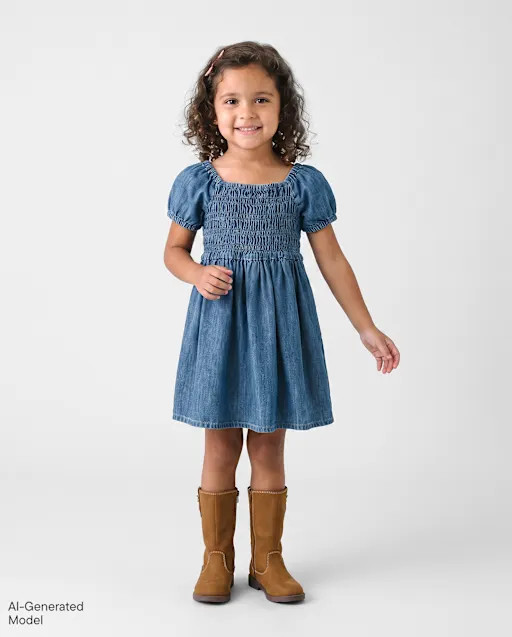 Baby And Toddler Girls Smocked Chambray Dress - Blue | The Children's Place