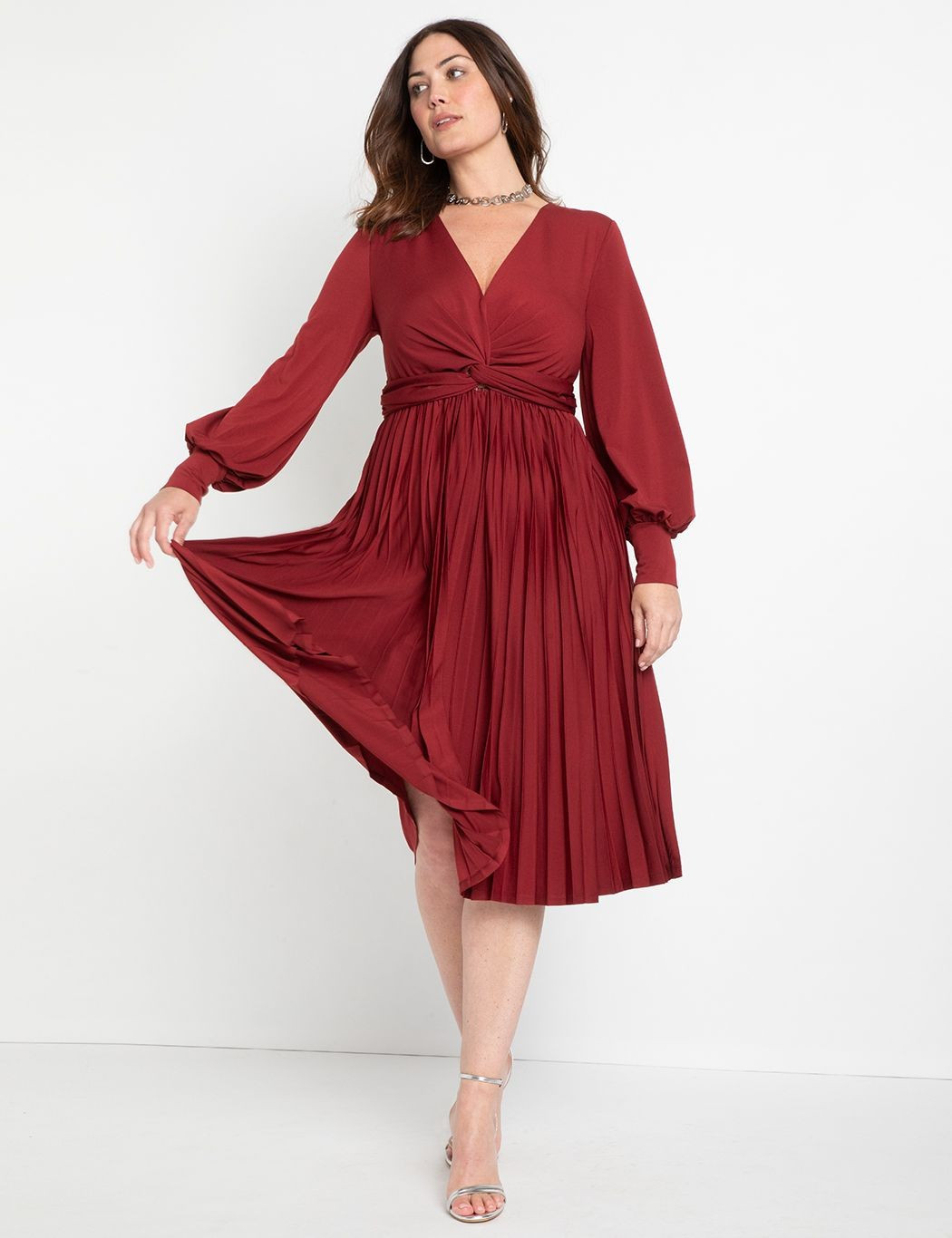 Knot Front Pleated Skirt Dress | Eloquii