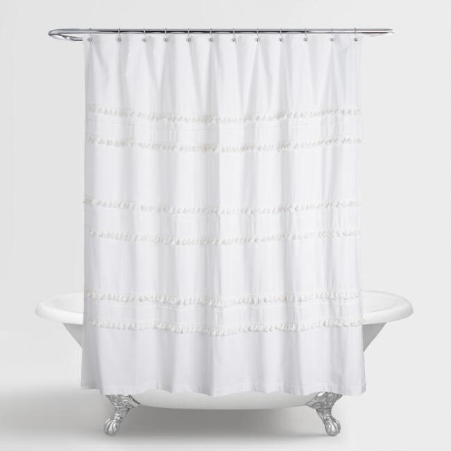 White Tiered Tassel Renata Shower Curtain | World Market