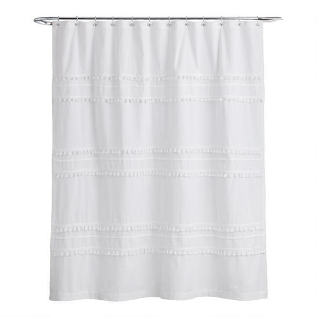 White Tiered Tassel Renata Shower Curtain | World Market